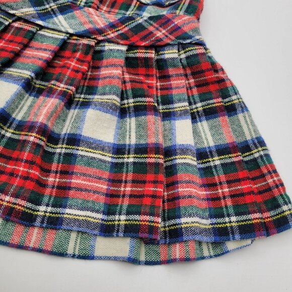 Fawn Tog Vintage Girls 3T  Tartan Plaid Jumper Dress Pleated Skirt Button Straps - Picture 3 of 12